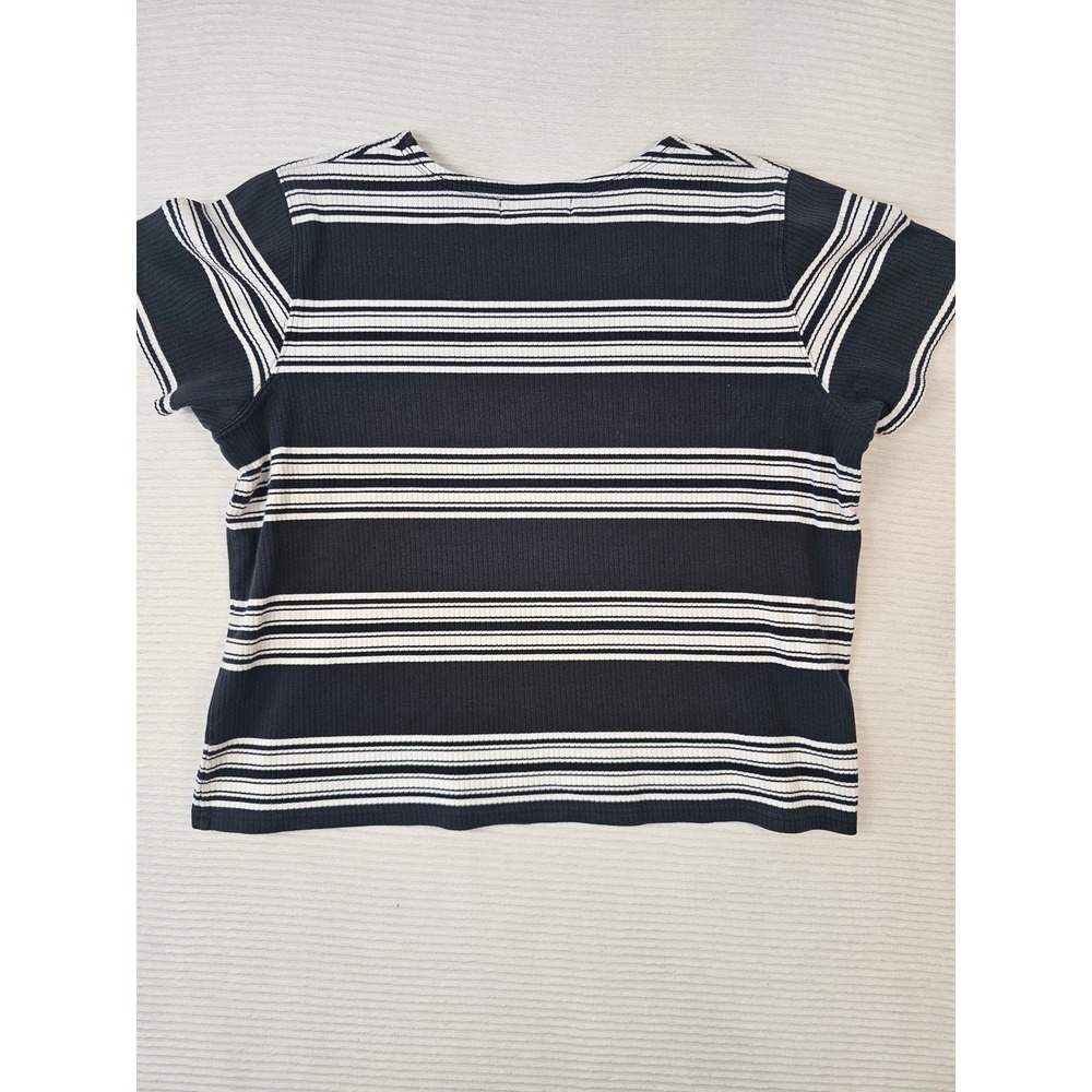 Chaus Sport Womens XL Navy Blue White Striped Ribbed Cotton Short Sleeve T-Shirt - Picture 5 of 5